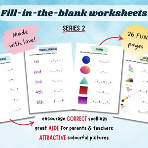 Fill-in-the-Blank Worksheets Printable Kids, Digital Products Teachers&Parents, Write Letters Spell Learning Classroom Homeschool, Busy Book