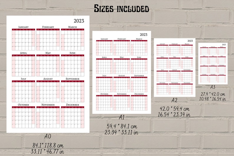 Printable Digital 2023 Wall Planner Hanging Calendar for Etsy UK