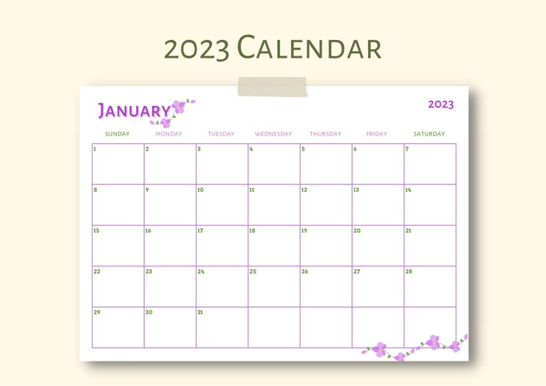 Printable Digital Calendar 2023 Monthly Planner 2023 A4 - Etsy Hong Kong