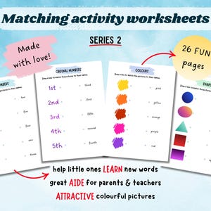 Matching Activity Worksheets Printable Kids, Digital Products Teachers&Parents, Match Name Draw Line Learning Classroom Homeschool Busy Book