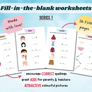 Fill-in-the-Blank Worksheets Printable Kids, Digital Products Teachers&Parents, Write Letters Spell Learning Classroom Homeschool, Busy Book