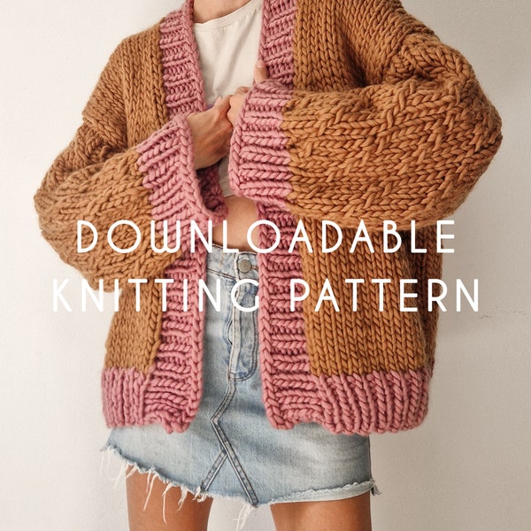 Lawn-Cardigan-Muster – Digitaler Download (Englisch/Italienisch) | Gestrickter, grob gestrickter Cardigan | Strickjacke mit gestricktem Zopf