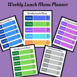 Weekly Lunch Menu Planner Template for School/Kids/Work/Family-Digital Download