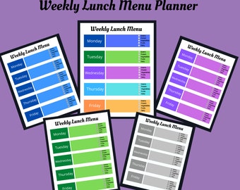 Plantilla de planificador de menú de almuerzo semanal para escuela/niños/trabajo/descarga digital familiar