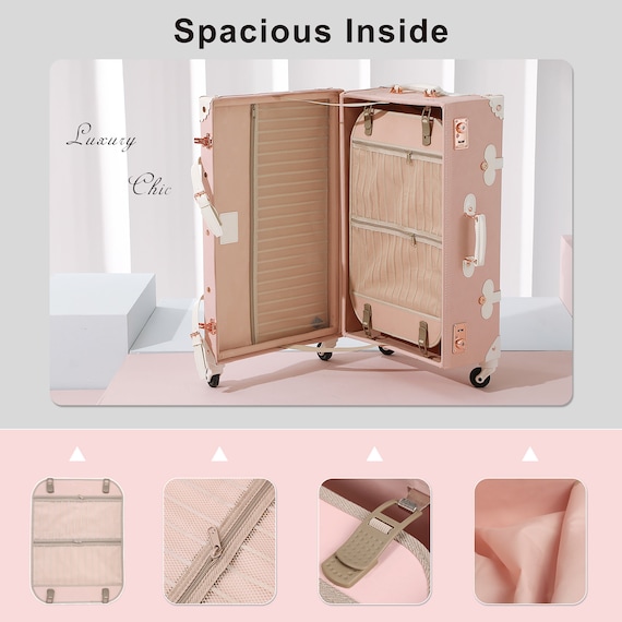 UNITravel 2 Piece Vintage Luggage Set, 20 Women Carry on Suitcase Set with TSA Lock, Faux Leather Spinner Trunk with 12 Train Case (Embossed Pink)