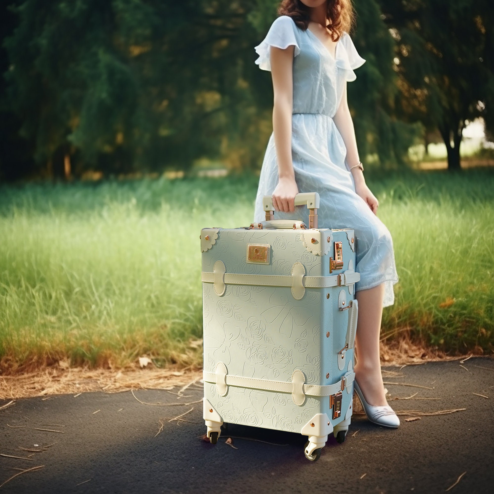 Vintage Style Suitcase for Women, Luggage Set With Spinner Wheels, Combo or TSA Locks, World Traveler Gift, Graduation Gifts