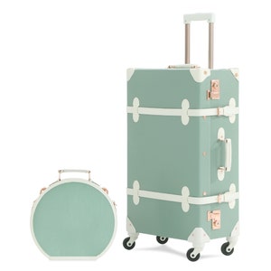 Graduation Gifts for Her 2023, Personalized Vintage Suitcase Set with Hat Box, Carry on Luggage with Cosmetic Case, Bag With Spinner Wheels Matcha Green