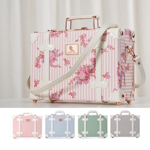 Embossed Pink Carry-on Overnight Case, Retro Hard Shell Train Case, Vintage style Women Weekender Bag, travel accessories, Memory Case