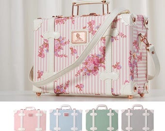 Maleta de mano rosa con relieve, maleta rígida retro, bolso de fin de semana vintage para mujer, accesorios de viaje, estuche de almacenamiento.