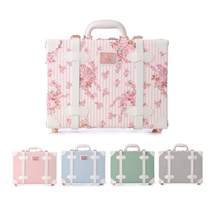 Geprägter rosafarbener Handkoffer, Retro-Hartschalen-Zugkoffer, Vintage-Stil Frauen Weekender Bag, Reise-Accessoire, Memory Case
