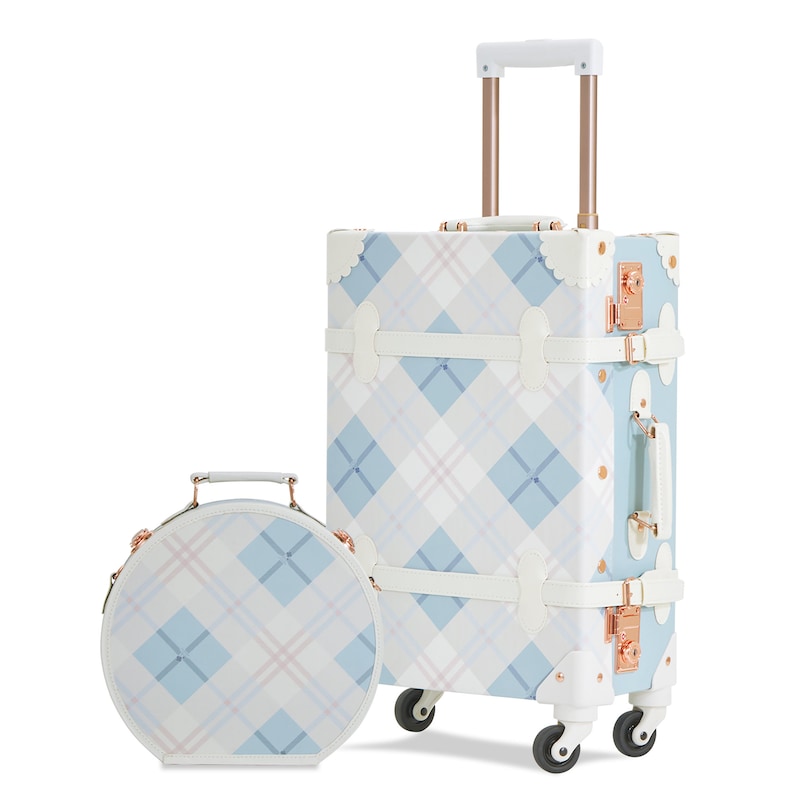 Graduation Gifts for Her 2023, Personalized Vintage Suitcase Set with Hat Box, Carry on Luggage with Cosmetic Case, Bag With Spinner Wheels Plaid
