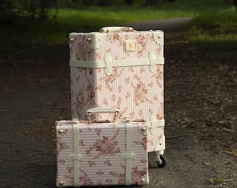 Pink Floral Suitcase For Women, Luggage Set with Spinner Wheels and TSA or Combo locks, Vintage Style  World Traveler Gift