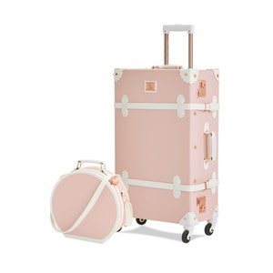 Graduation Gifts for Her 2023, Personalized Vintage Suitcase Set with Hat Box, Carry on Luggage with Cosmetic Case, Bag With Spinner Wheels Embossed Pink