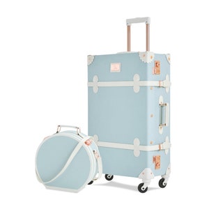 Graduation Gifts for Her 2023, Personalized Vintage Suitcase Set with Hat Box, Carry on Luggage with Cosmetic Case, Bag With Spinner Wheels Embossed Blue