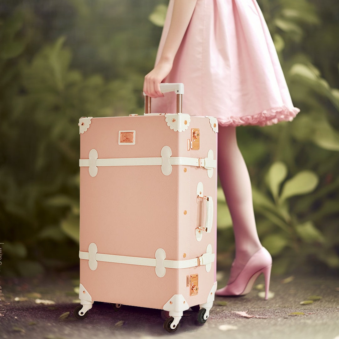 2 Piece Vintage Luggage Set (Pink, 20+12) PU Leather Luggage with Spinner  Wheels, Lightweight Suitcase for Travel
