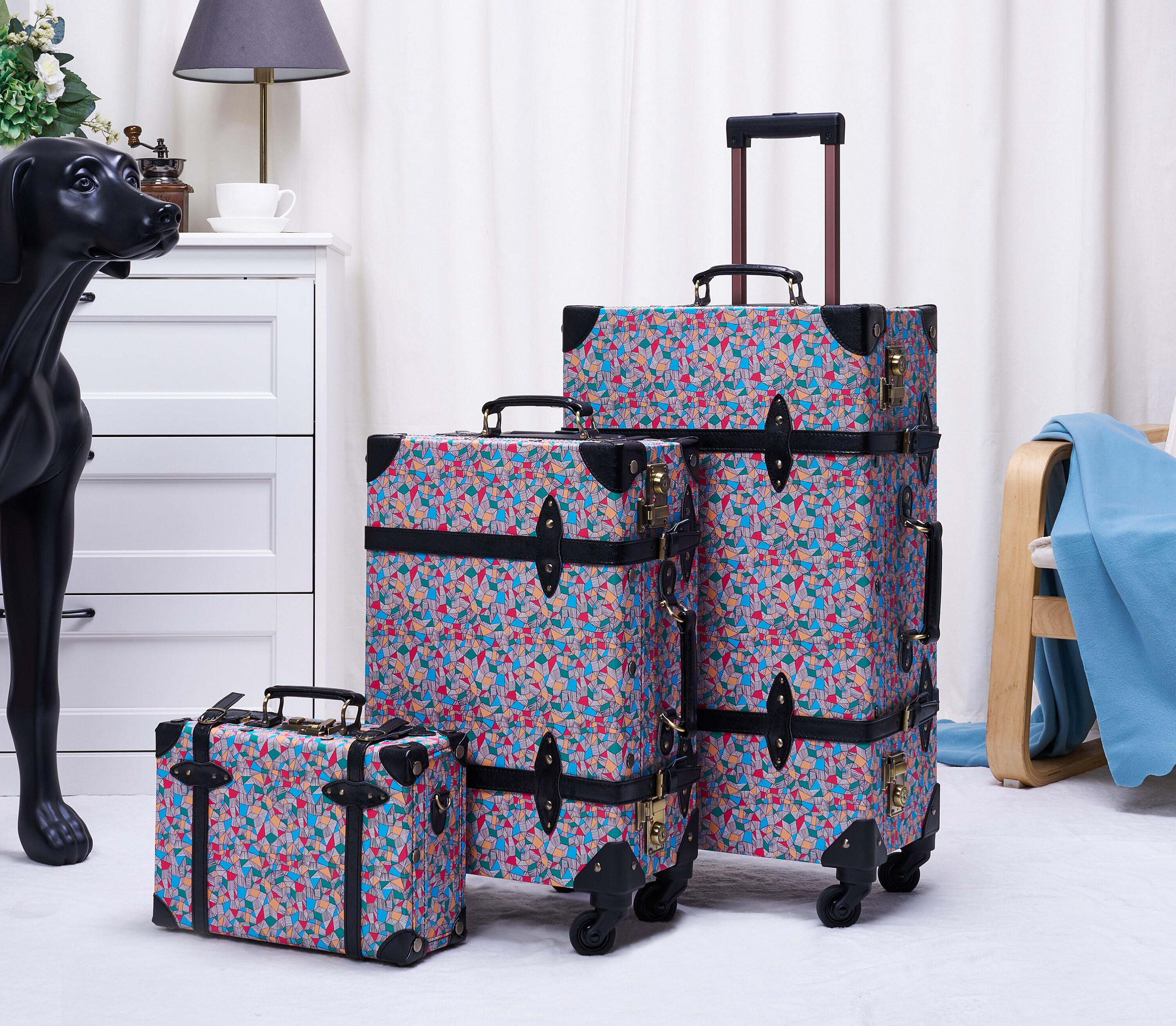 Mosaic Stained Suitcase, Luggage Set With Wheels and Combo Locks