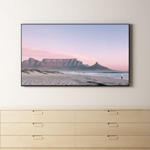 Samsung Frame Tv Art | Table Mountain Art For Frame Tv | Beach Tv Art | Digital Download | Table Mountain in Cape Town | Pink and Blue Color