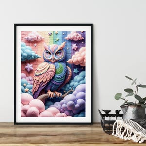 Whimsical, Owl, Rainbow Graffiti Mural, Pastel Colors, Wall Art Printable, Various Sizes, Instant Download, Digital AI Art, Children Decor