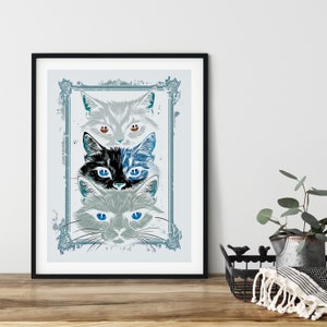 Cute Cat Wall Art Poster, Wall Art Printable, Various Sizes, Instant Download, Digital AI Gen Art, Stacked Cats, Pastel, Trendy Art, Cat Art