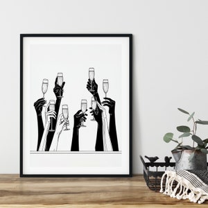 Cheers Print Bar, Bar Cart Decor, Wydruk, Różne rozmiary, Natychmiastowe pobieranie, Sztuka generowania AI, Wystrój baru, Abstrakcyjny neutralny czarno-biały, Vintage