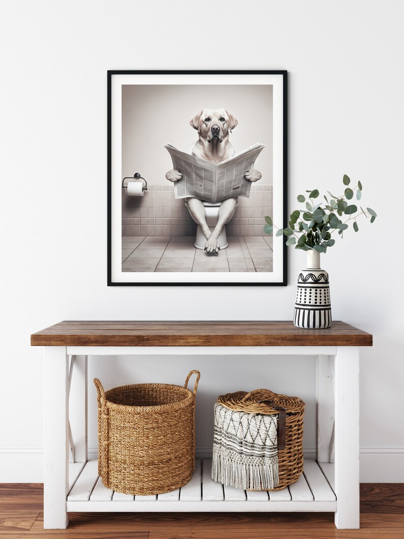 Labrador Retriever, Sitting on the Toilet, Reading Newspaper, Funny ...