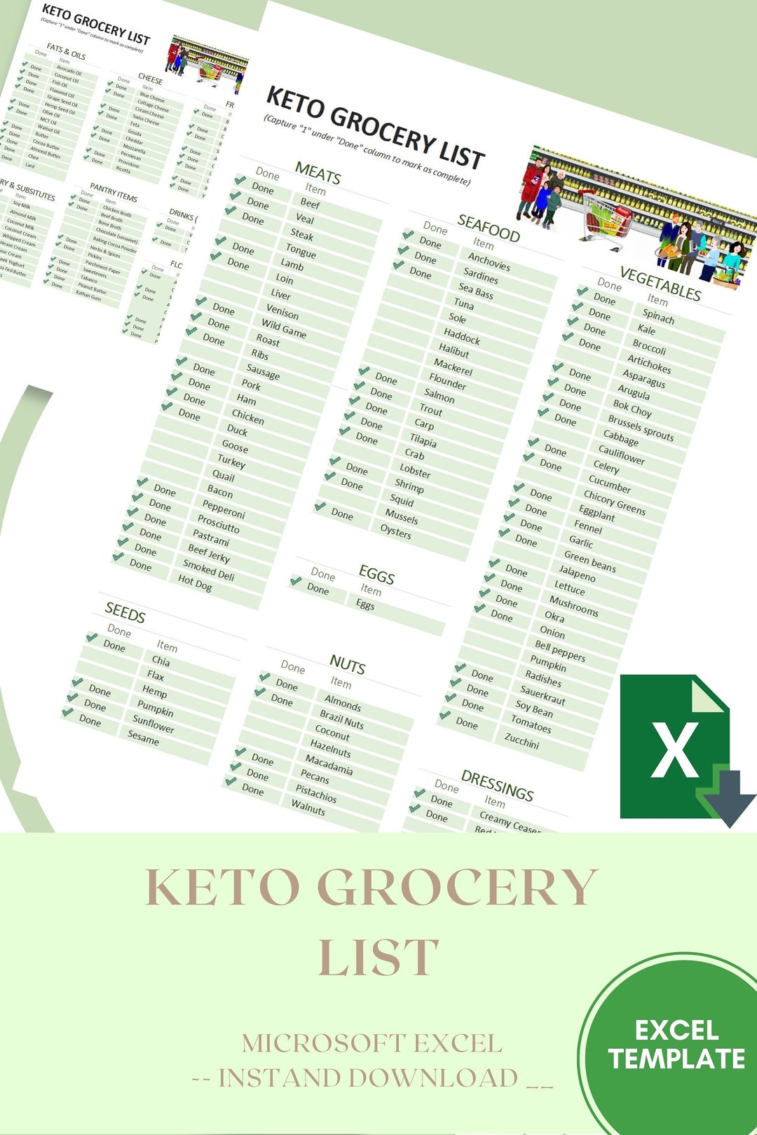 Keto Grocery List, Excel, Printable PDF, Digital Download, Grocery ...