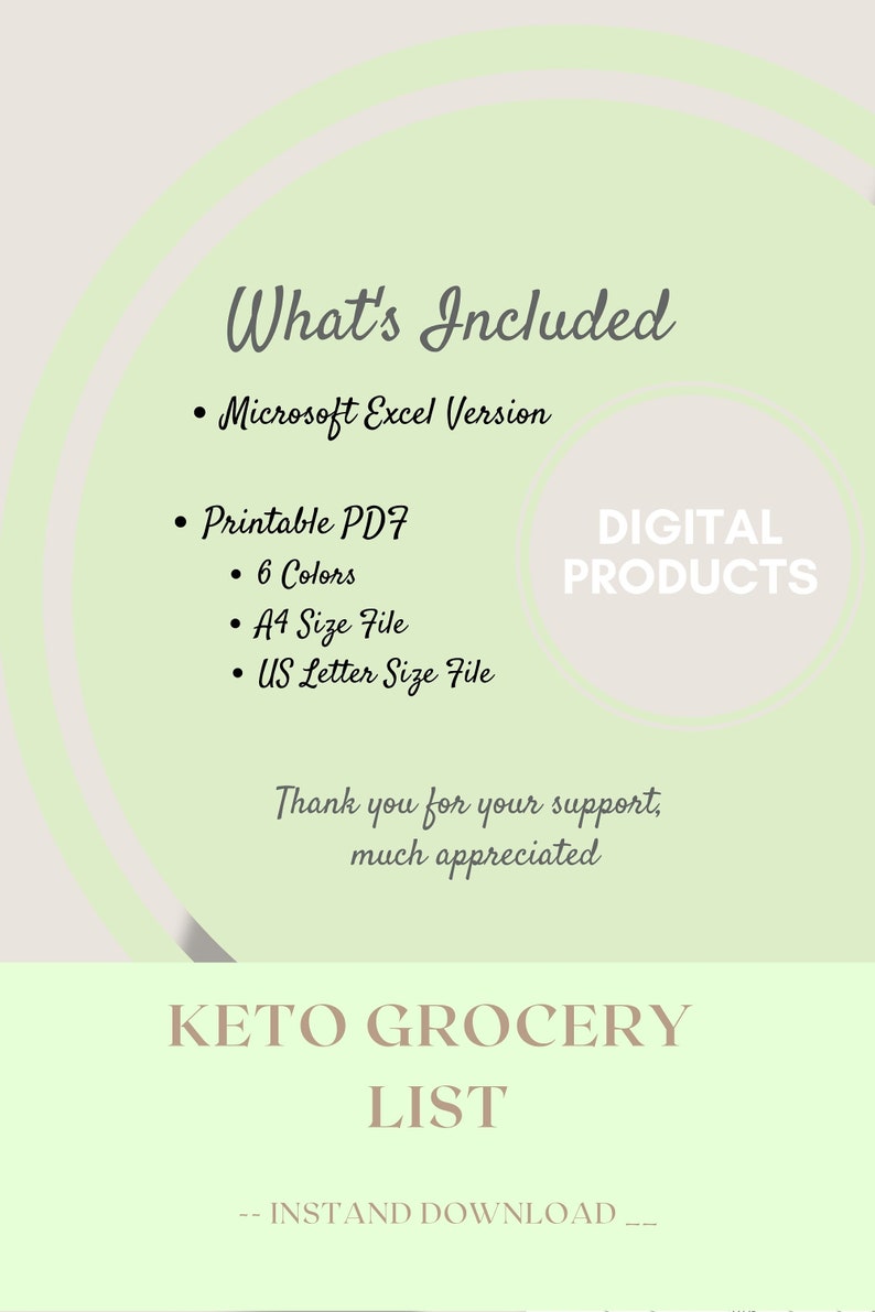 Keto Grocery List, Excel, Printable PDF, Digital Download, Grocery ...