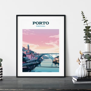 Porto, Portugal, Retro Travel Poster, Wall Art Printable, Various Sizes, Instant Download, Digital AI Gen Art, Ponte Luis bridge, Douro