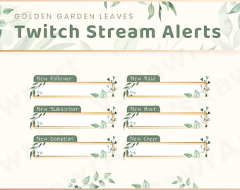 Static Stream Alerts - Gold Garden Leaves | Cute | Twitch | Overlay | Windows | Streaming | Streamer | Elegant | Plant | Nature |