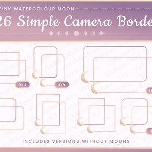 May include: A set of 26 simple camera borders with watercolor moon illustrations. The borders are in a variety of aspect ratios, including 4:3, 3:4, 16:9, and 1:1. The borders are designed to be used for social media posts, blog images, and other online content.