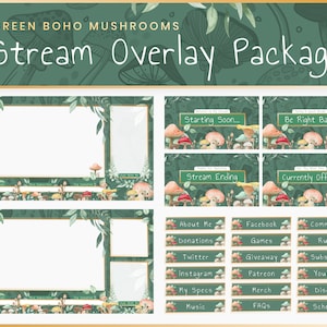 Stream Overlay Package - Green Mushrooms | Nature | Twitch | Overlay | Banner | Elegant | Streaming | Streamer | Panels | Screens