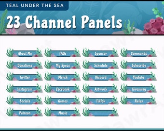 Stream Channel Panels - Teal Under The Sea | Twitch | Overlay | Unique | Stream | Offline | Ocean | Water | Calm | Blue | Plants