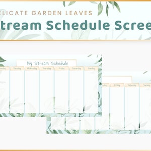 Stream Weekly Schedule Planning Screen -  Delicate Blue Garden Leaves | Cute | Twitch | Overlay | Streaming | Elegant | Plant | Calendar