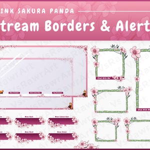 Stream Chat Windows, Borders & Alerts - Pink Sakura Panda | Cute | Twitch | Overlay | Borders | Streaming | Nature | Kawaii | Bamboo | Bloom