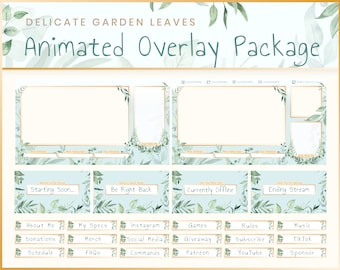 Animated Stream Overlay Package - Delicate Garden Leaves | Twitch | Overlay | Banner | Scenes | Offline | Magic | Panels | Elegant | Boho