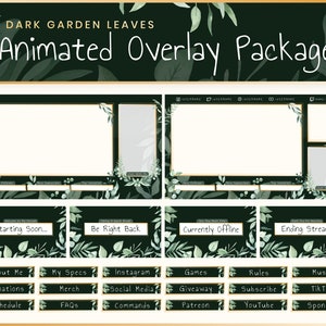 Animated Stream Overlay Package - Dark Green Garden Leaves | Twitch | Overlay | Banner | Scenes | Offline | Magic | Panels | Elegant | Boho