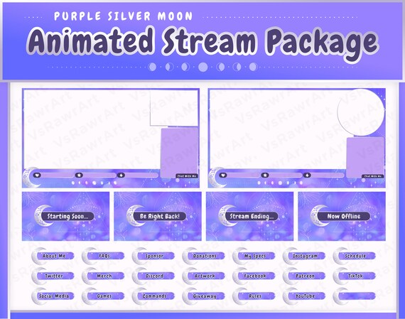 Animated Stream Overlay Package Purple Silver Moon Cute - Etsy