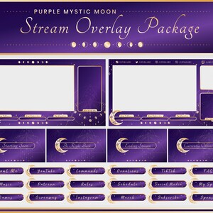 Stream Overlay Paket - Purple Witch Mystic Moon | Twitch | Overlay | Banner | Szenen | Offline | Magische | Panels | Gothic