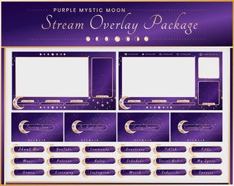 Stream Overlay Paket - Purple Witch Mystic Moon | Twitch | Overlay | Banner | Szenen | Offline | Magische | Panels | Gothic