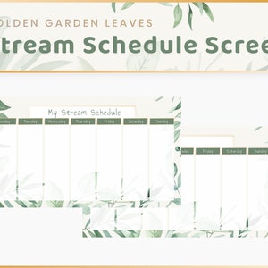 Stream Weekly Schedule Planning Screen -  Golden Garden Leaves | Cute | Twitch | Overlay | Streaming | Elegant | Plant | Calendar | Gold
