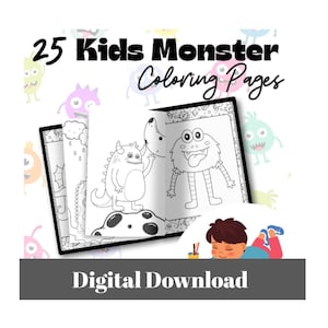 Kid&#39;s Monster Coloring Pages, Printable, Children Coloring Page, Homeschool, Worksheets