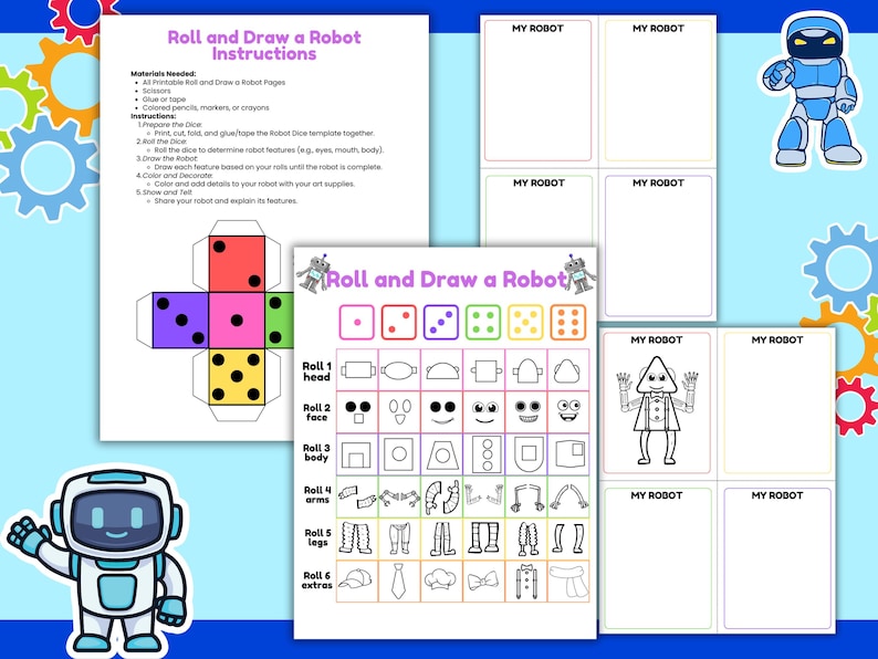 Roll and Draw Robot Game: STEM Art Activity for Kids (PDF Download) - Etsy