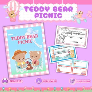 Printable Teddy Bear Picnic Activity, Name Tag, Scavenger Hunt, Coloring Page, Games, Digital Download, Printable