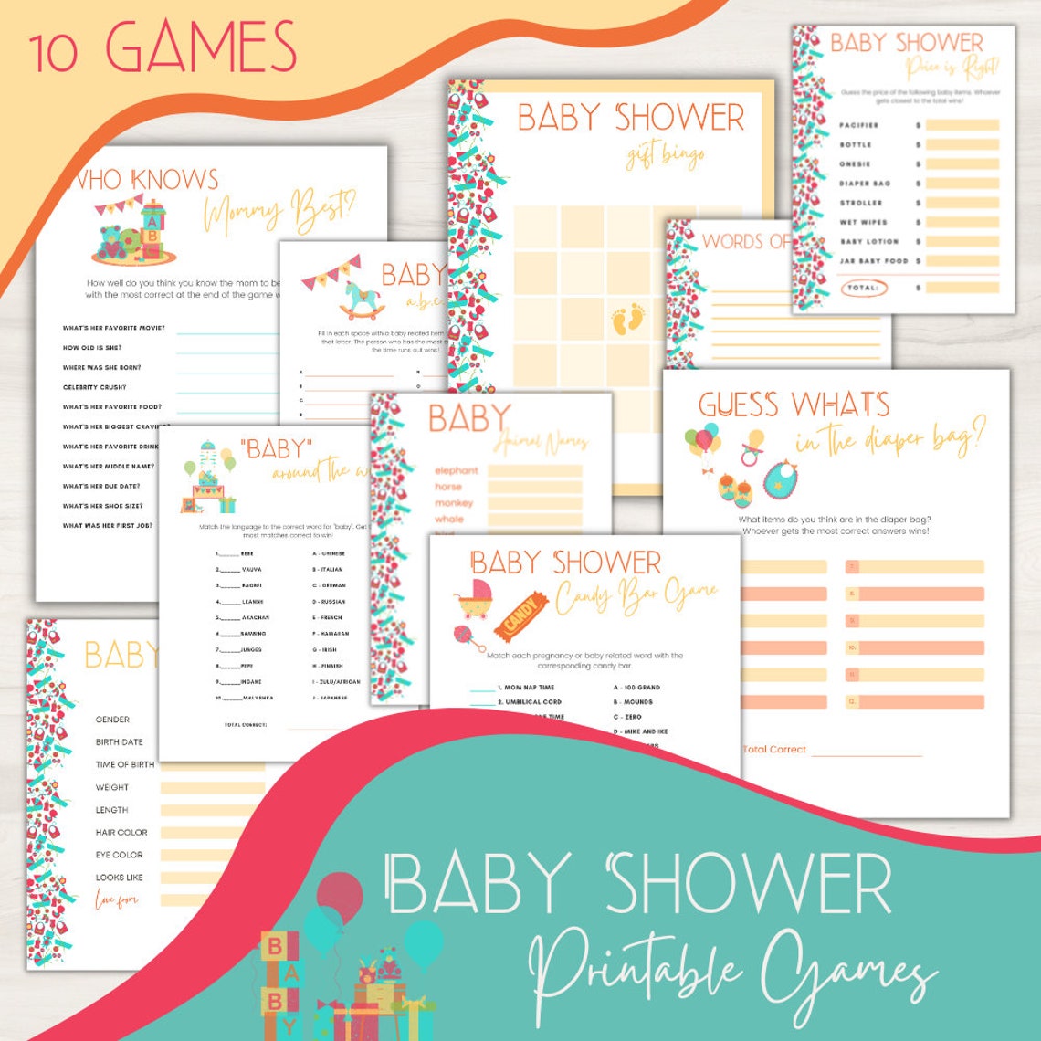 Baby Shower Games Bundle, Printables, Baby Gender Neutral Games, Yellow