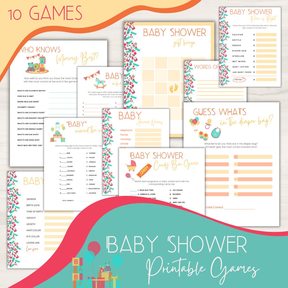 Baby Shower Games Bundle, Printables, Baby Gender Neutral Games, Yellow