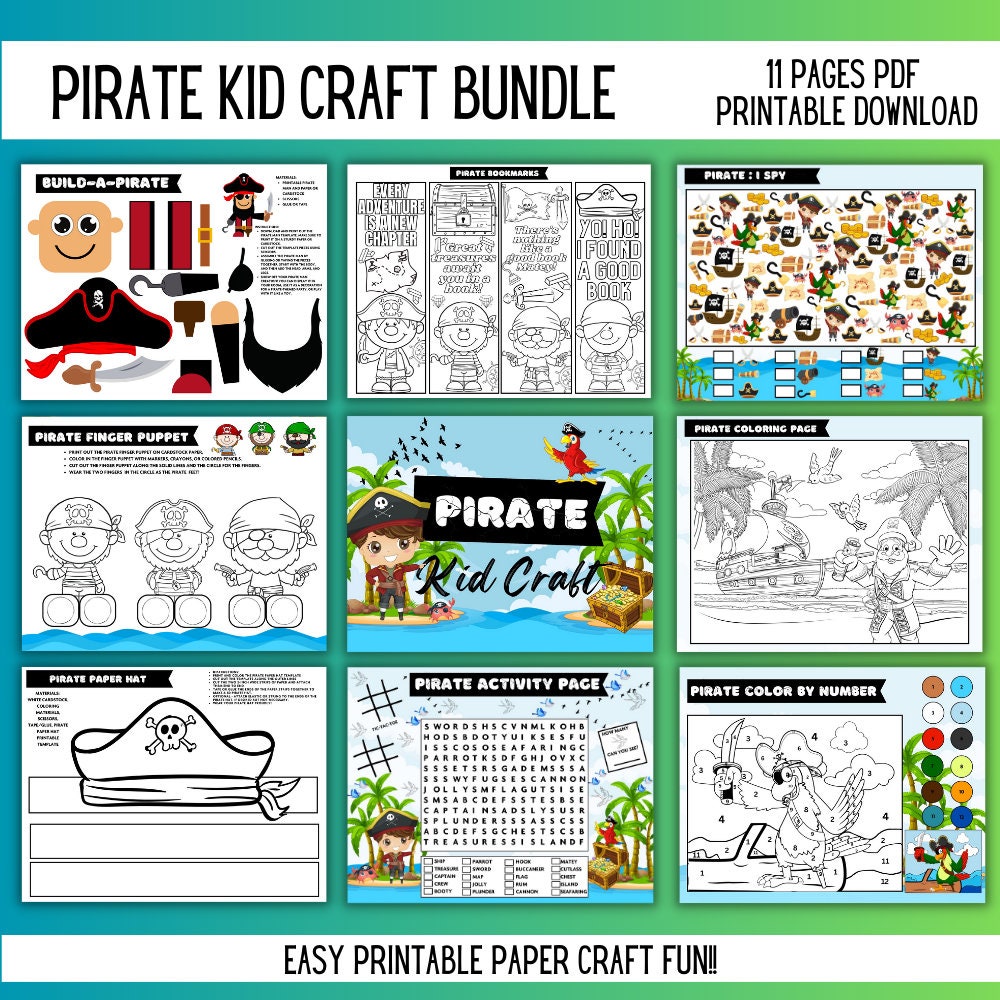 Printable Pirate Kids Craft Activity, Color by Number, I Spy, Build A ...