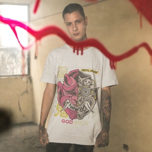 Unisex GODARM Organic Cotton Japanese Demon Cyborg Shirt | Czarny | Biały | Granatowy