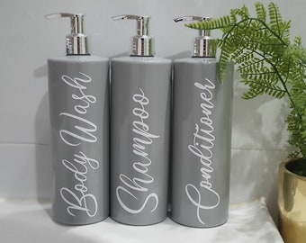 Silver and Grey Shampoo, Conditioner and Body Wash Bottles | 500ml | Reusable