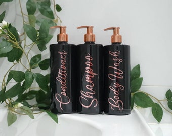 Rose Gold and Black Shampoo, Conditioner and Body Wash Bottles | 500ml | Reusable