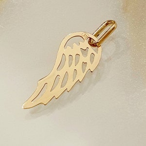 Solid 9K Gold angel wing pendant charm for necklace 9ct 375 yellow gold